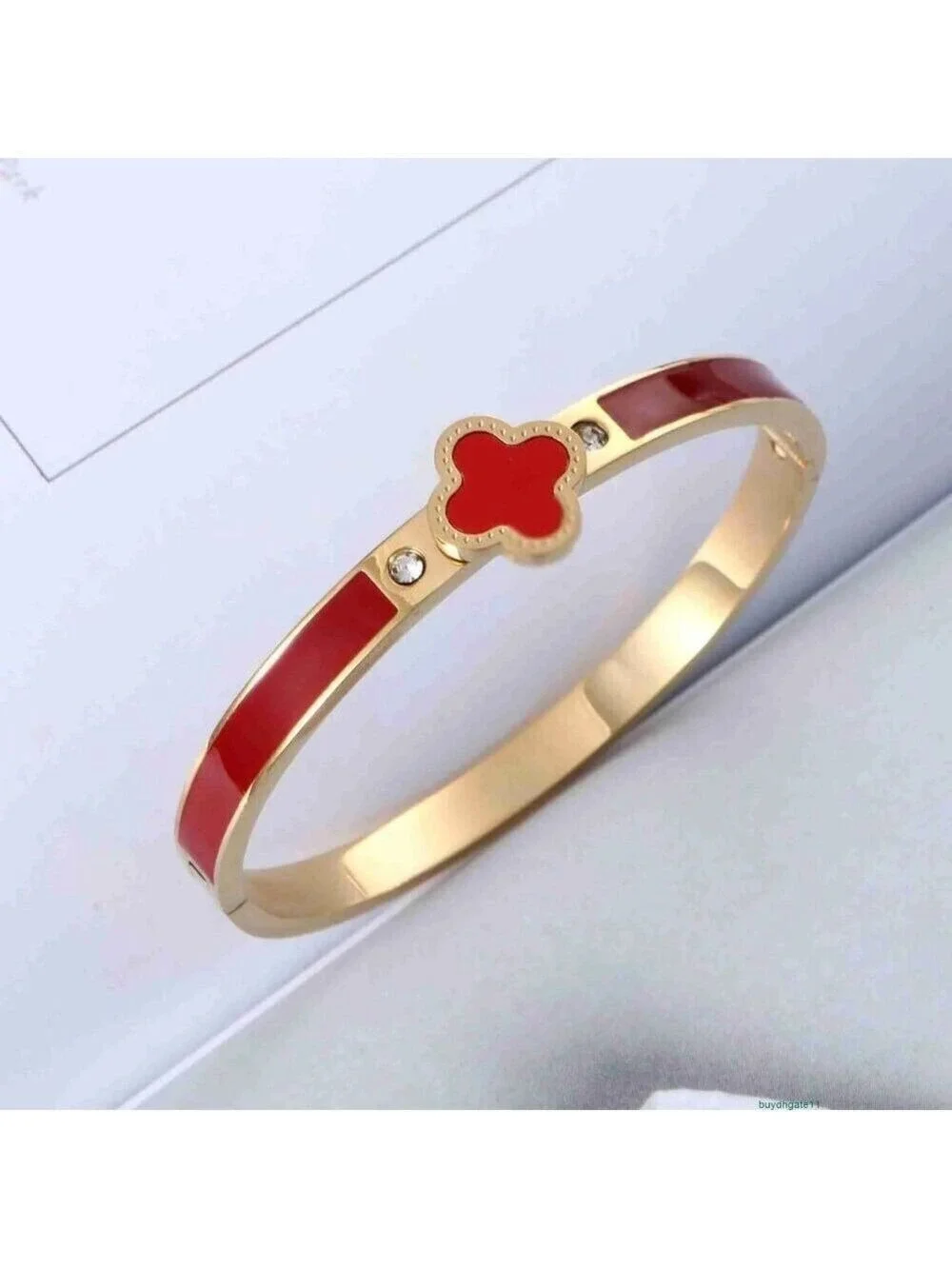 18K Gold Plated Red Clover Bracelet – Waterproof, Tarnish Proof